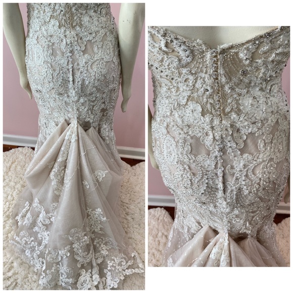 Martina Liana Fit n Flare Ivory Beaded Vintage Lace Satin Tulle Gown Style 942 - Picture 10 of 17